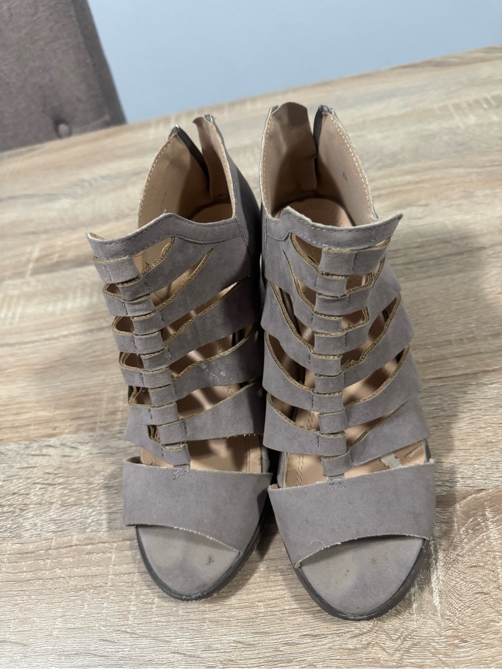 Women's Taupe Strappy Cutout Heeled Sandals